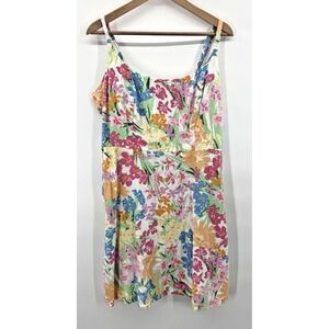 Old Navy Womens XL Dress Cami Linen Pockets Bloom Floral Coastal Cottage Garden